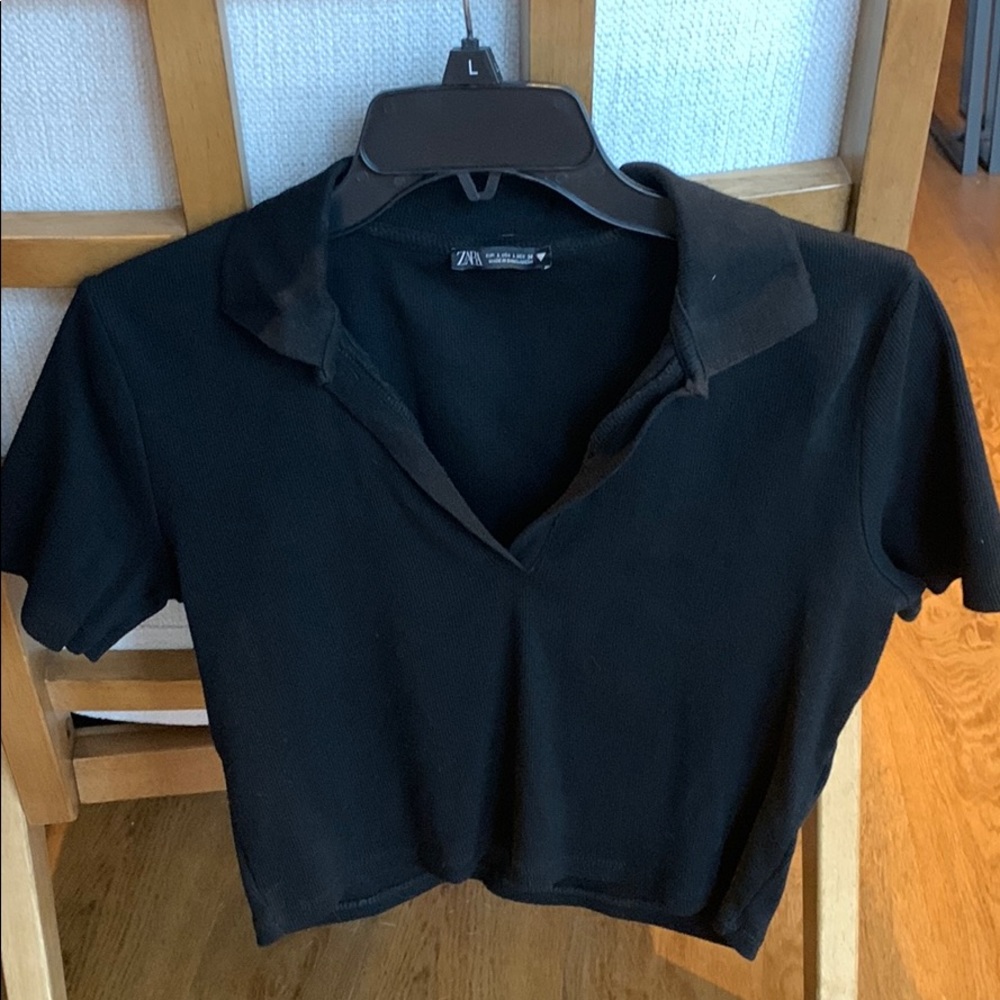 Zara black ribbed polo tee